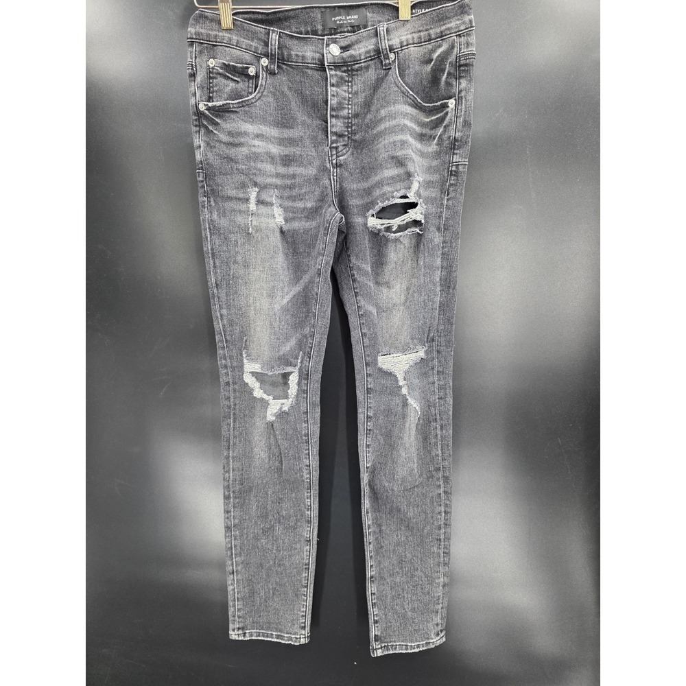 Purple Brand P001 Black Washed Distressed Jeans Slim Fit Designer Denim READ